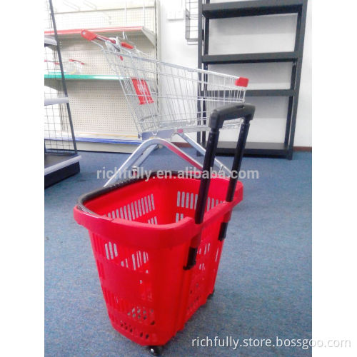 2015 Salable Wholesale 50L Plastic Shopping Basket With Wheels